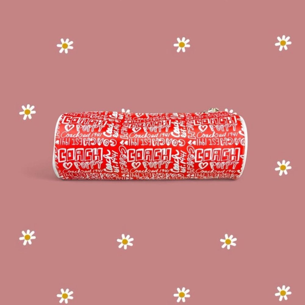 Coach Poppy Red and White Cylinder Bag
